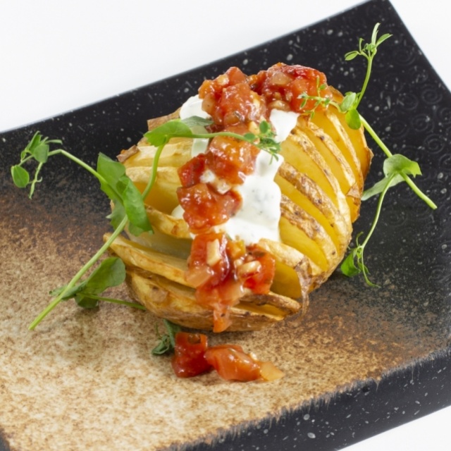 Hasselback potatoes with ramsons pesto