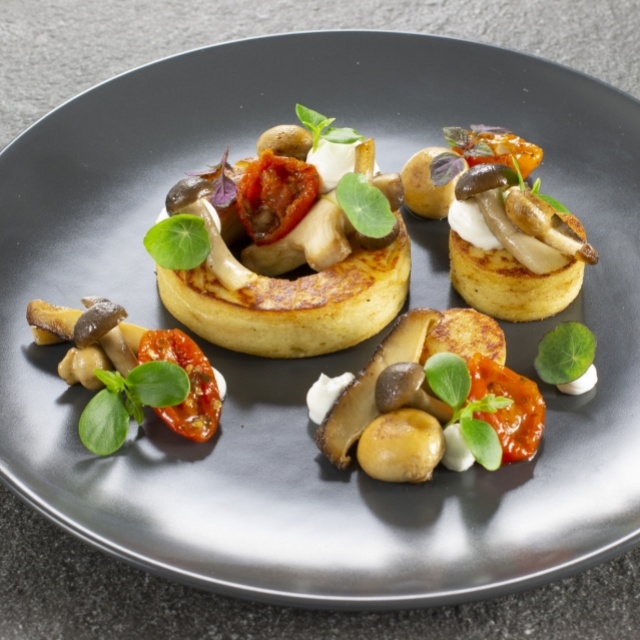 Gnocchi with fried mushrooms and goats’ cheese