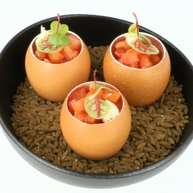 Stuffed egg with tomato tartare