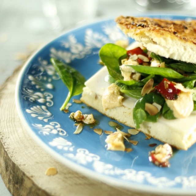 Focaccia met ricotta en pompoencrème