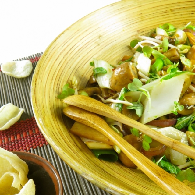 Chinese pak choi salad with sweet Indonesian soy sauce and peanuts