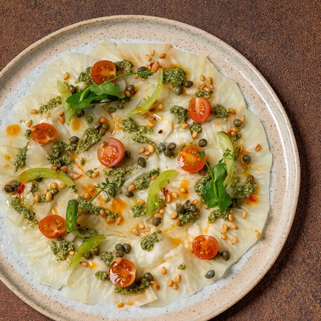 Celeriac carpaccio with Bresc Vegan Pesto 