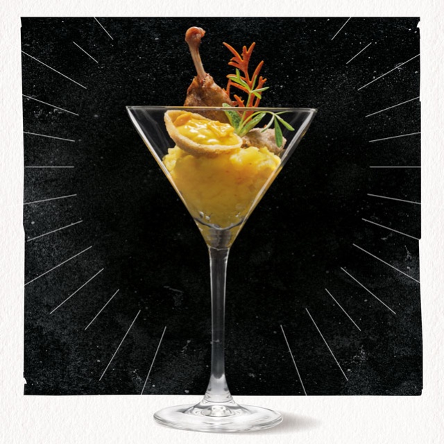 Daiquiri Duck: Gekonfijte eend met kerriezuurkool en Grilled bell pepper & Curry sauce