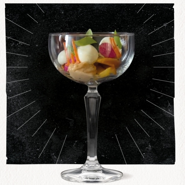 Pesca Mediterranea: Lachsmousse mit Pfirsch und grilled bell pepper & curry sauce