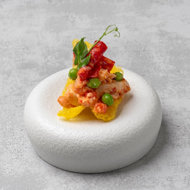 Saffraankroepoek met Paella salade met Smoked Alioli